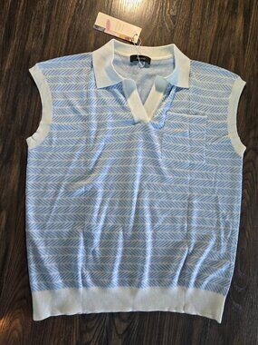 DOKOTOO Classic Style Woven Knit White & Blue Chevron Sweater NWT/SIZE XL